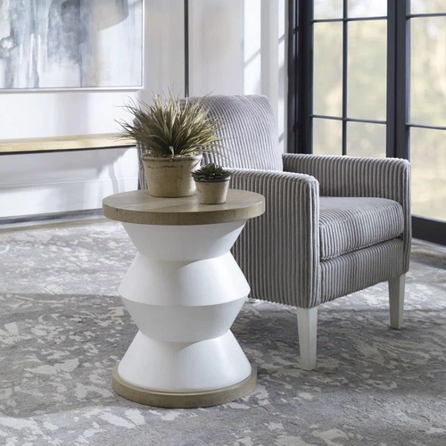 Chic  Spool White and Honey Side Table for Stylish Decor - Picture 2 of 6