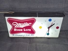 Vintage MCM 1957 Miller High Life Beer Lighted Clock Advertising Sign - Works!