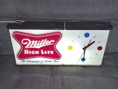 Vintage MCM 1957 Miller High Life Beer Lighted Clock Advertising Sign - Works!