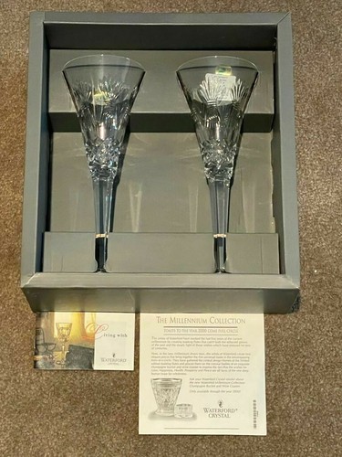 WATERFORD, Crystal, Millennium, Prosperity Champagne Flutes (2) - Picture 3 of 5