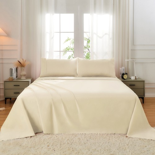 100% Pure Cotton Sheet Sets Deep Fitted Flat Sheet Pillwocases Breathable Soft - Picture 16 of 43