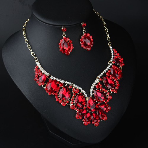 Rhinestone Necklace Crystal Earring Women Bridal Party Prom Wedding Jewelry Set - Picture 57 of 121