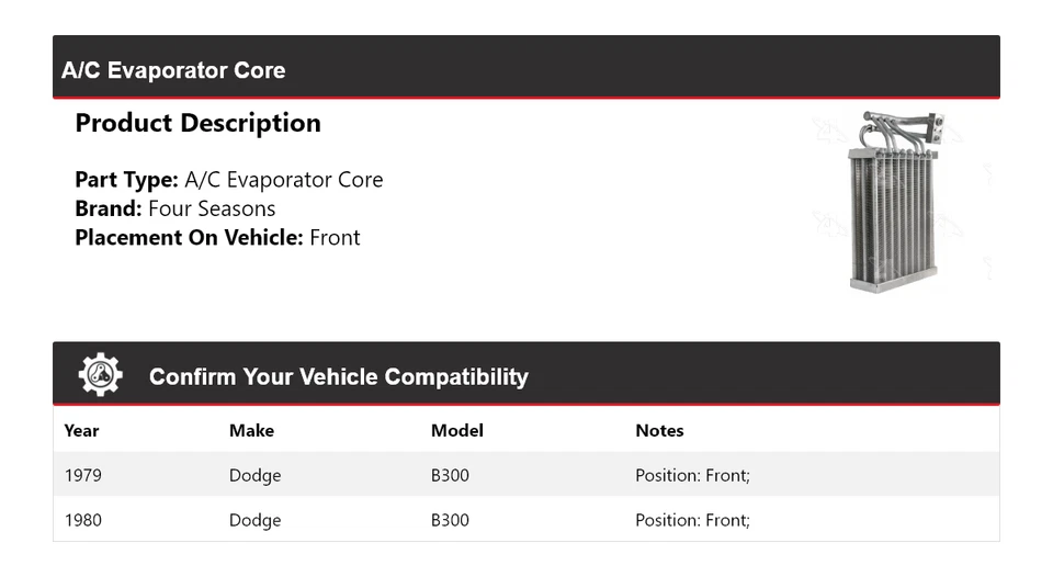 Núcleo evaporador delantero 4 estaciones para Dodge B300 1979-1980 Foto 2 de 4