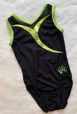 Aly Raisman GK Elite LEOTARD Gymnastics BLACK GREEN Foil MESH Neckline CM