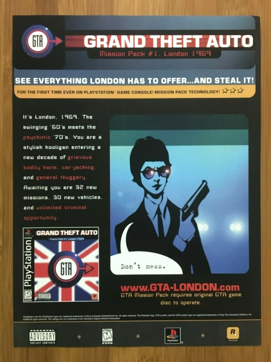 GTA Grand Theft Auto PS1 PC 1998 Vintage Print Ad/Poster Official