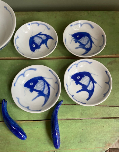 Set di 8 e 2 ciotole cinesi Koi Carp Rise and Dip in ceramica Koi Carp - Foto 3 di 10