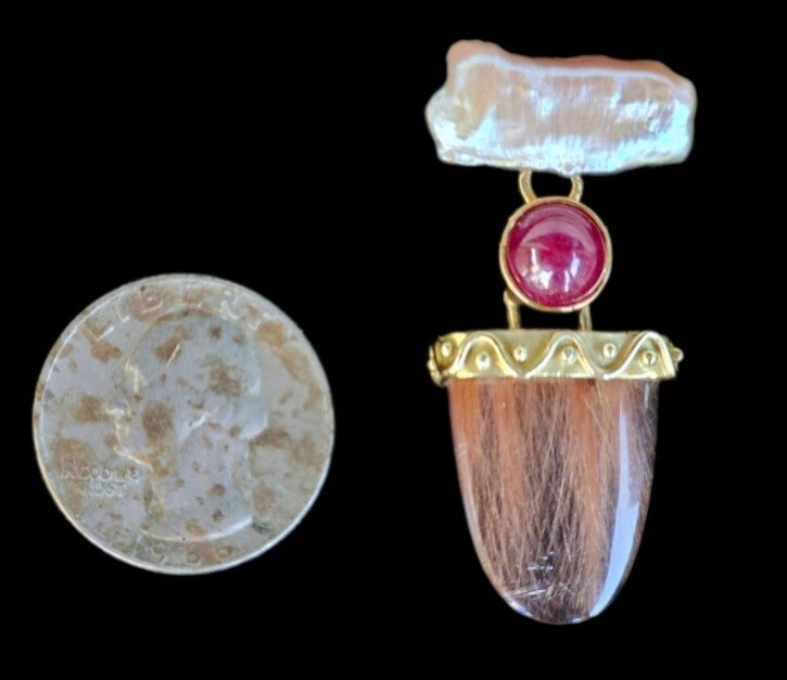 Vintage Large Solid 14K Gold Ruby Rutilated Quart… - image 3