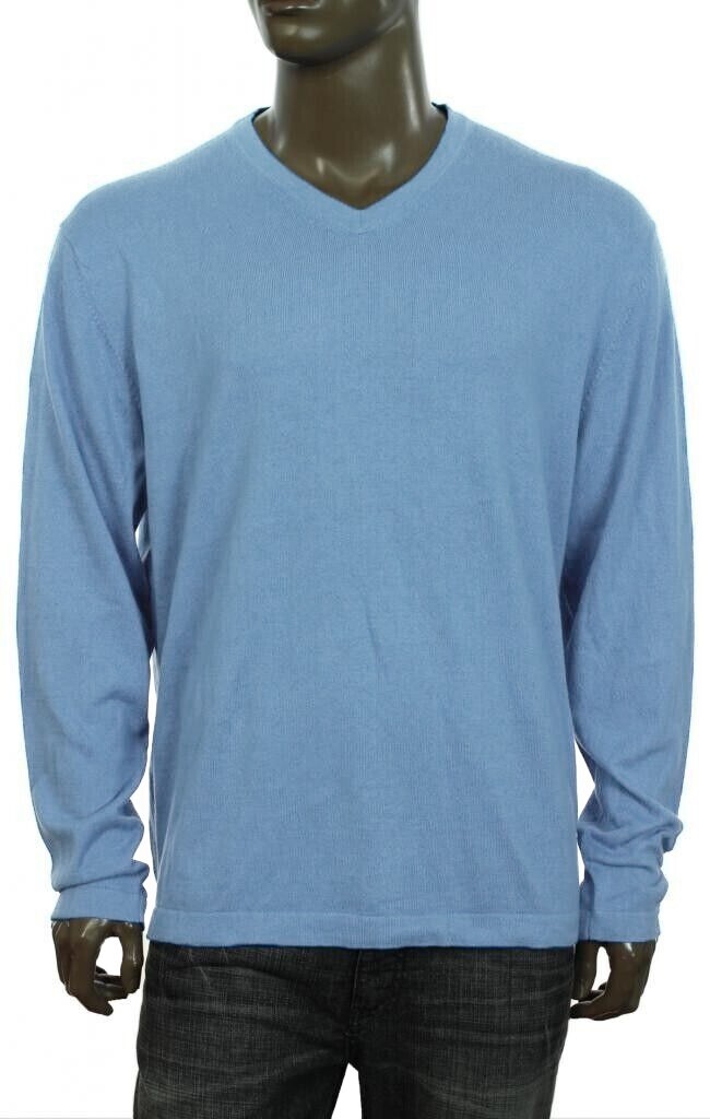 New Alfani Mens V Neck Zelda Blue Cotton Pullover Sweater L