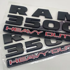 2PC SET Front Door Emblems Badges Fits For RAM 3500 HEAVY DUTY Matte Black Red