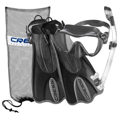 Used Cressi F1 Mask Supernova Dry Snorkel Palau SAF Fins Set Titanium/Black-L/XL