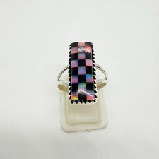 Aurora Opal Black Onyx Checker Boho Ring - 925 Sterling Silver Handmade Jewelry