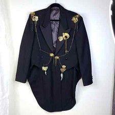 Steampunk Coat with Tails Size L Black Antique Gold Embellished Wedding Party