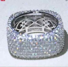 2Ct Round Cut Real Moissanite Men's Band Engagement Ring 14K White Gold Plated