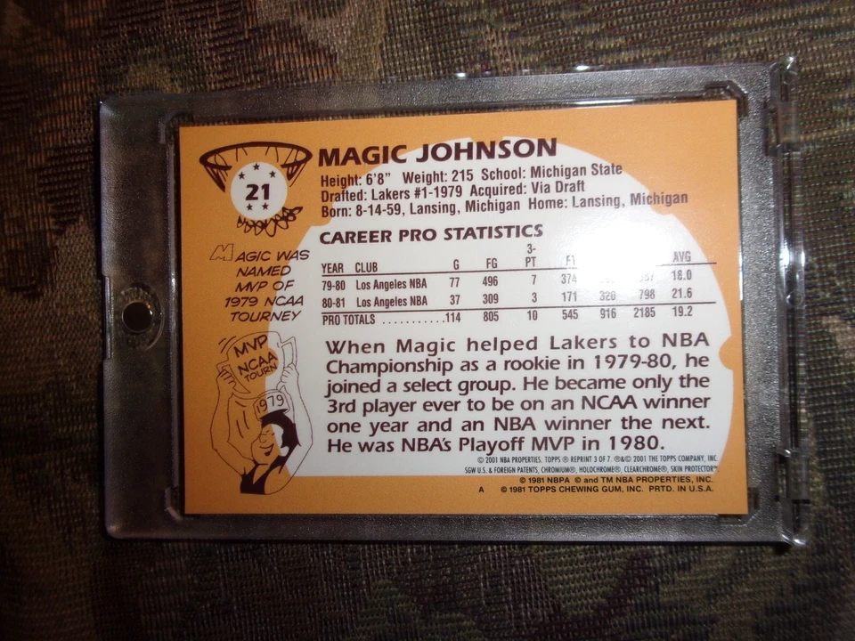 Magic Johnson Topps 2001 serie conmemorativa reimpresión 3 de 7 #21; casi nuevo o mejor Foto 4 de 4