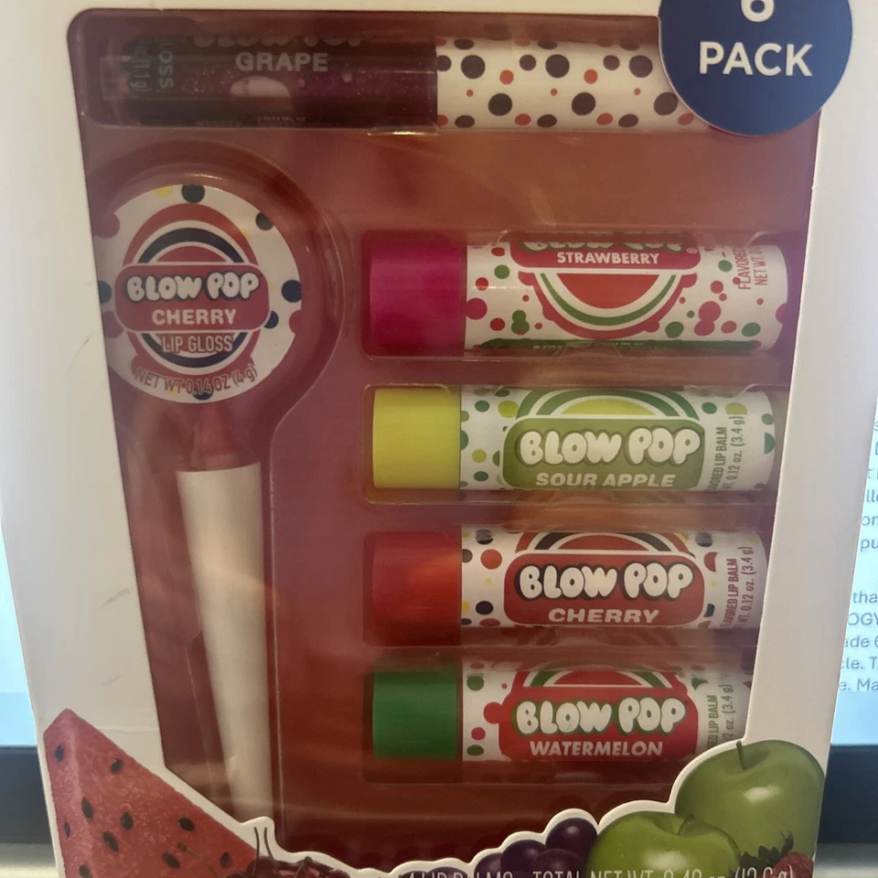 Charms Blow Pop Scented Lip Kit Lip Balm Gloss 6 Pcs Set Apple Cherry New Y2K - Image 4 of 4