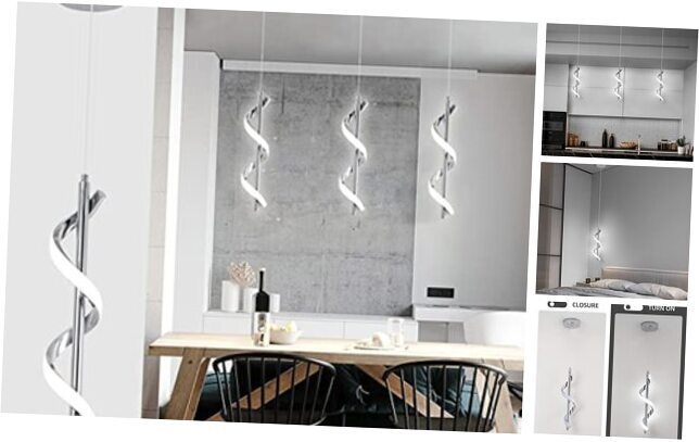 Modern Led Pendant Light Fixture, 5500K Cool White Spiral Integrated Chrome