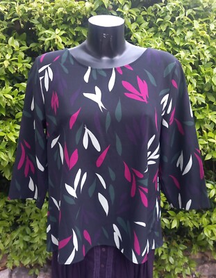 MARELLA by MAX MARA Bluse Shirt 42/44 schwarz Lila Grün Weiß Blätter 3/4 Ärmel