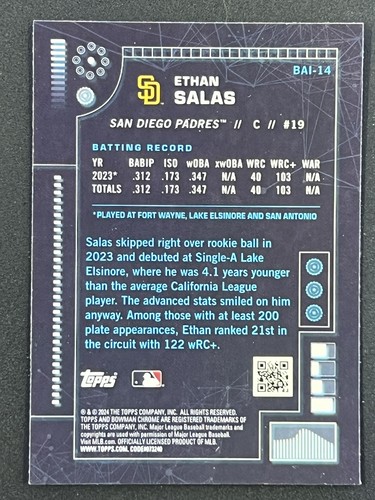 ETHAN SALAS 2024 Bowman #BAI-14 Bowman AI San Diego Padres - Picture 2 of 2