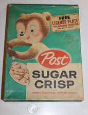 RARO 1950 Post Azúcar Crujiente Cereal Caja Oso Miel Placa Adhesivo Premium