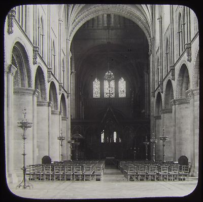 Glass Magic Lantern Slide HEREFORD CATHEDRAL NO2 NAVE EAST C1890 PHOTO ENGLAND