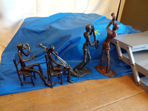 Set of 4 Vintage Abstract Male Jazz Musician Metal Figurines Sculptures - Picture 5 of 8