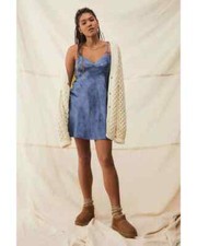 Urban Outfitters Nellie Satin Floral Blue Slip Women Dress Size S Sleeveless New