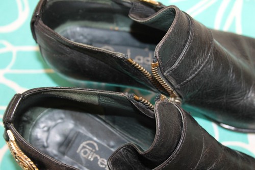 Faire Lady Size 39 Womens Italy Boots Shoes Leather Black Golden details zip - Picture 3 of 15