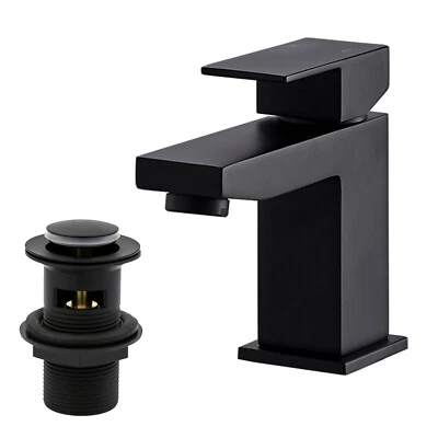 Matte Black Bathroom Basin Mixer Tap Sink Mixer Taps Black Single Lever & Waste