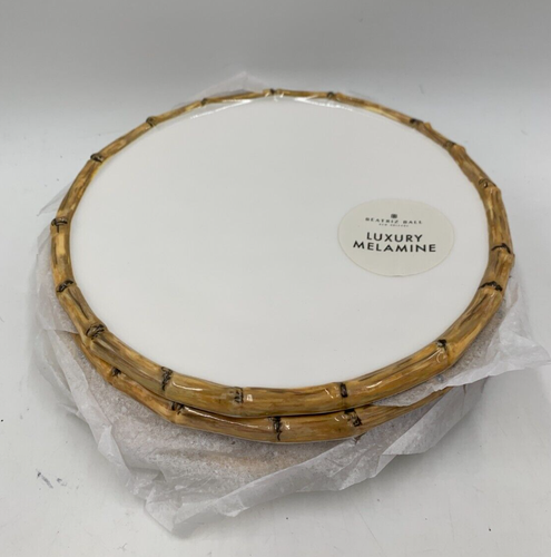 Pottery Barn Bamboo Outdoor Dinner Plates S/4 White 9" diam #9083C