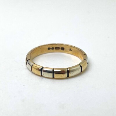 Bandring 9 kt zweifarbig Größe J 9 kt Vintage Gelbgold gepunzt 3 mm Bandring