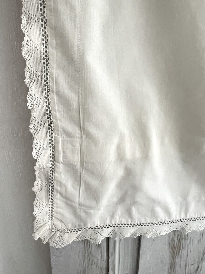 PAIR antique French LARGE linen ecru PILLOW SHAM FILET LACE trim c1900