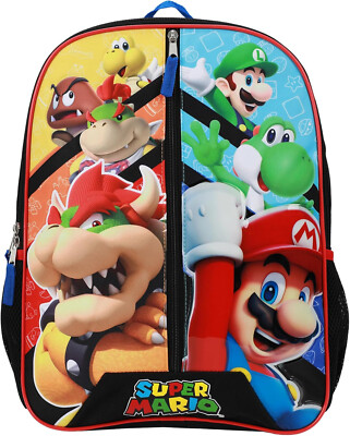 Large Backpack - Nintendo Super Mario - Mario vs Browser 16'' School Bag NEW
