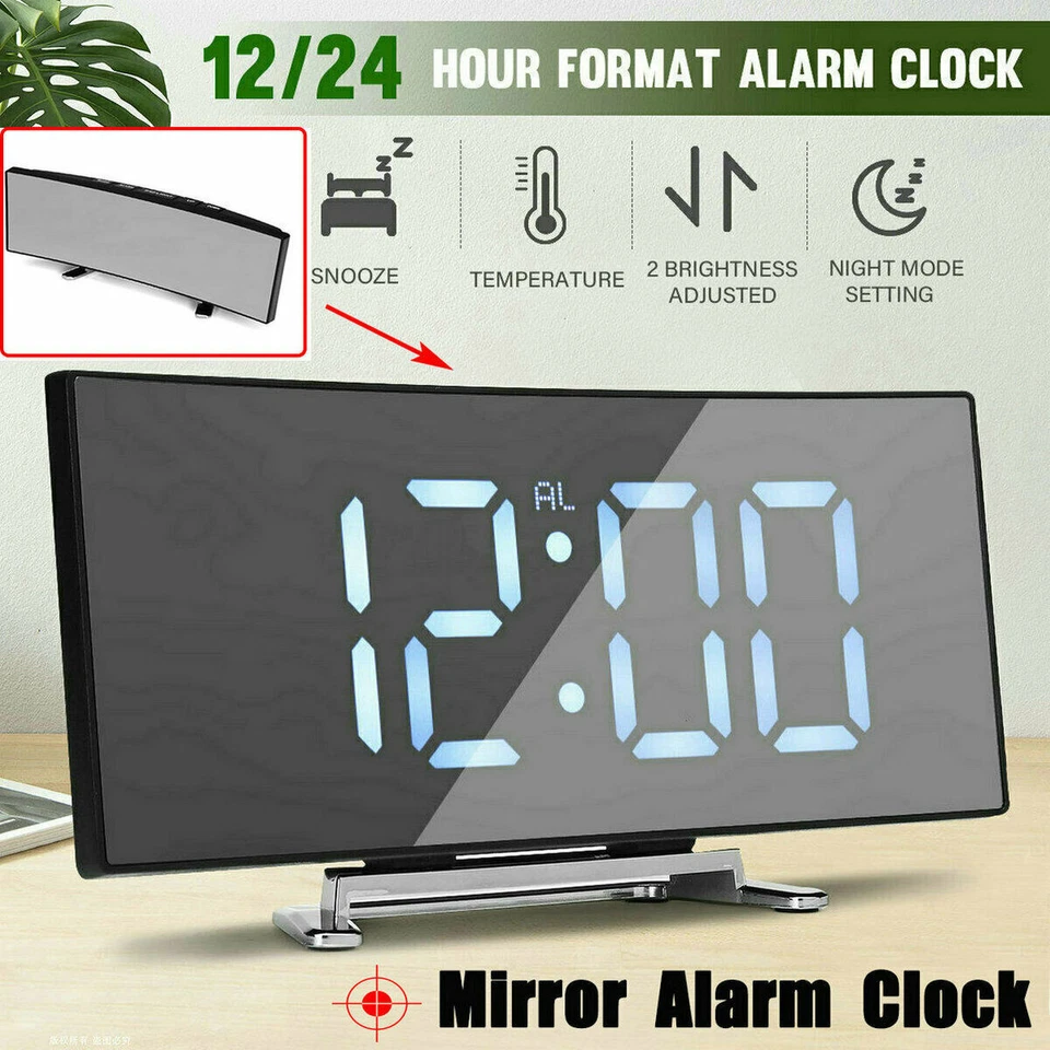 Digital Alarm Clock Mirror LED Display Snooze Temperature Table USB Bedroom Home - Image 3 of 4