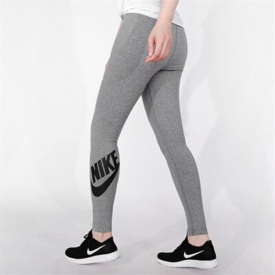 NIKE Womens Sportswear Essential High Waisted Grey Leggings Logo Medium EUC  -140