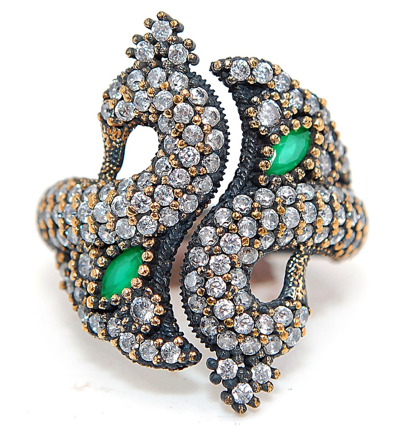 2CT Emerald 925 Sterling Silver Ring Ottoman Empire Style Size 8.5