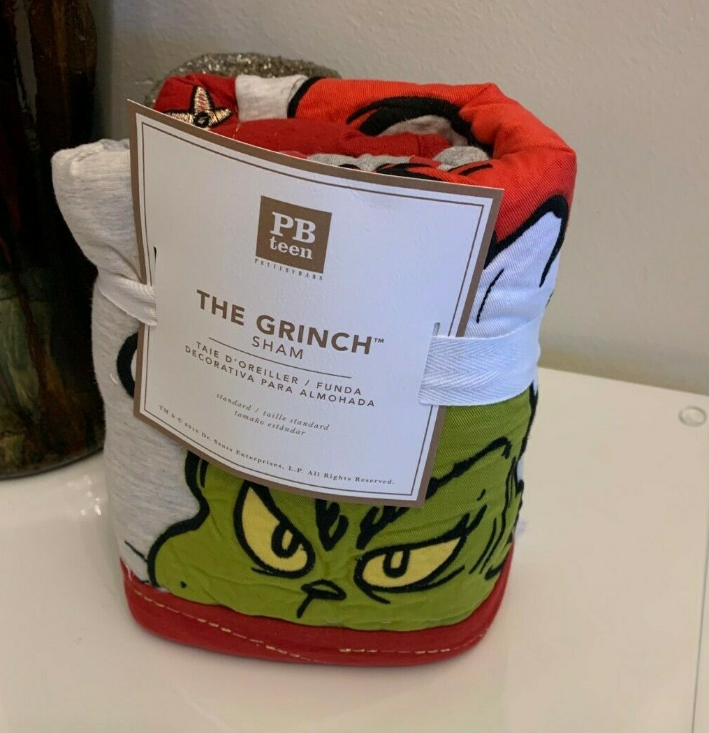Pottery Barn Grinch Christmas pillow cover Sham gingham Dr Seuss