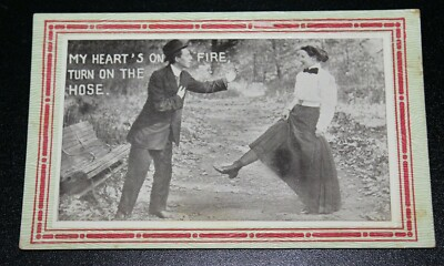 #ad #ad Vintage Romantic quot;My Hearts on Fire Turn on the Hosequot; Unused Postcard Rare $16.01