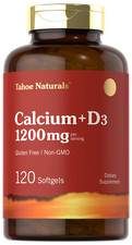 Calcium 1200mg with Vitamin D3  120 Softgels  Non-GMO  by Tahoe Naturals