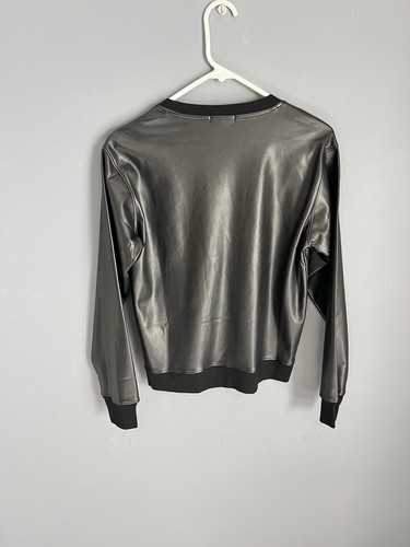 New Anthropologie LA MADE Size S FAUX LEATHER PULLOVER Sweatshirt Top Shirt - Picture 4 of 8