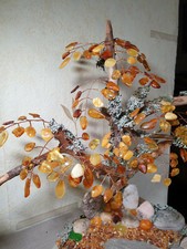 Baltic amber figurine figure table plaque decor gems pine Tree petal unique home