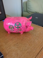 RARO Vintage Años 70 Tiza Ware Pink Pig Alcancía Flower Power!  Hippie RETRO!