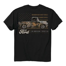 Ford Truck Camo American Flag Black T-Shirt