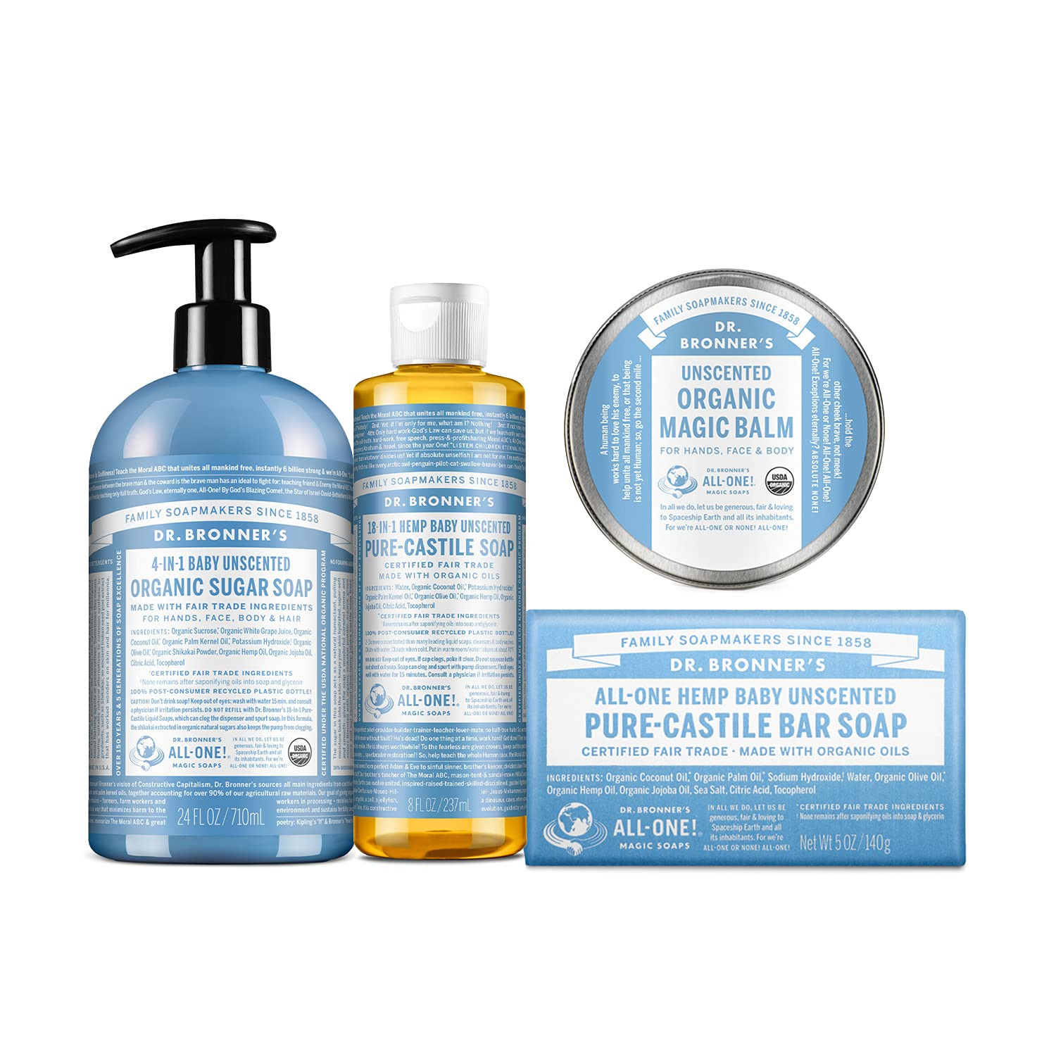 Подарочный набор Dr. BronnerS Baby без запаха - Жидкое мыло Pure-Castile и барное мыло, Орган