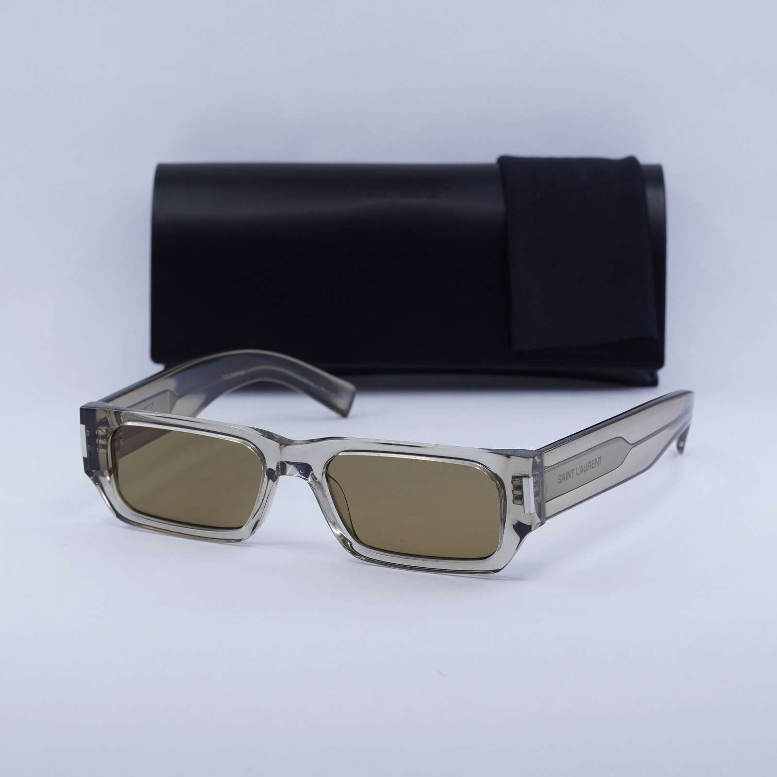 Saint Laurent SL660 004 Occhiali da Sole Lucidi Trasparente Beige Marrone 54 18 145 Ne...