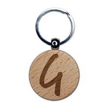 Letter G Uppercase Felt Marker Font Engraved Wood Round Keychain Tag Charm