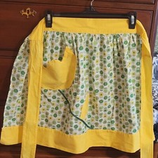 Vtg Daisy Half Apron Yellow Tulip Pocket Mod Flower Power 60s-70's Handmade Deco