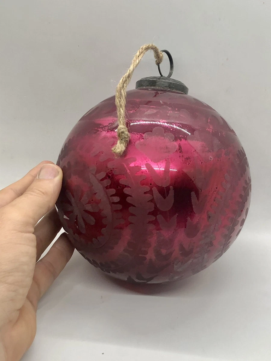 POTTERY BARN LARGE MERCURY ETCHED GLASS Christmas Tree Ornament Ball Red 6