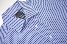 David Donahue Blue Striped 100% Cotton Spread Collar Dress Shirt Size: 17-34/35