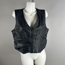 Vtg Y2k Black Leather Ranch Sleeveless Vest Oversized Womens Size 4 Biker