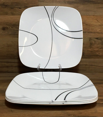SET OF 4 - CORNING - CORELLE VITRELLE - SIMPLE LINES - 10 1/2'' DINNER PLATES